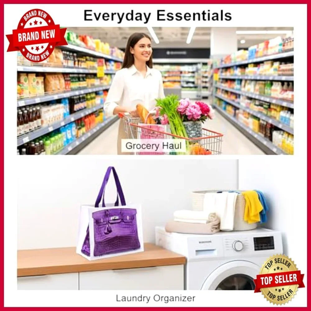 Large Waterproof Tote Bag Set with Strong Handles for Groceries Travel